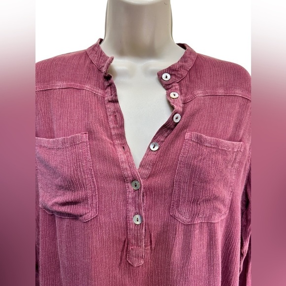 Soft Surroundings Gauze long sleeve 3/4 button Closure raspberry top - Picture 4 of 6